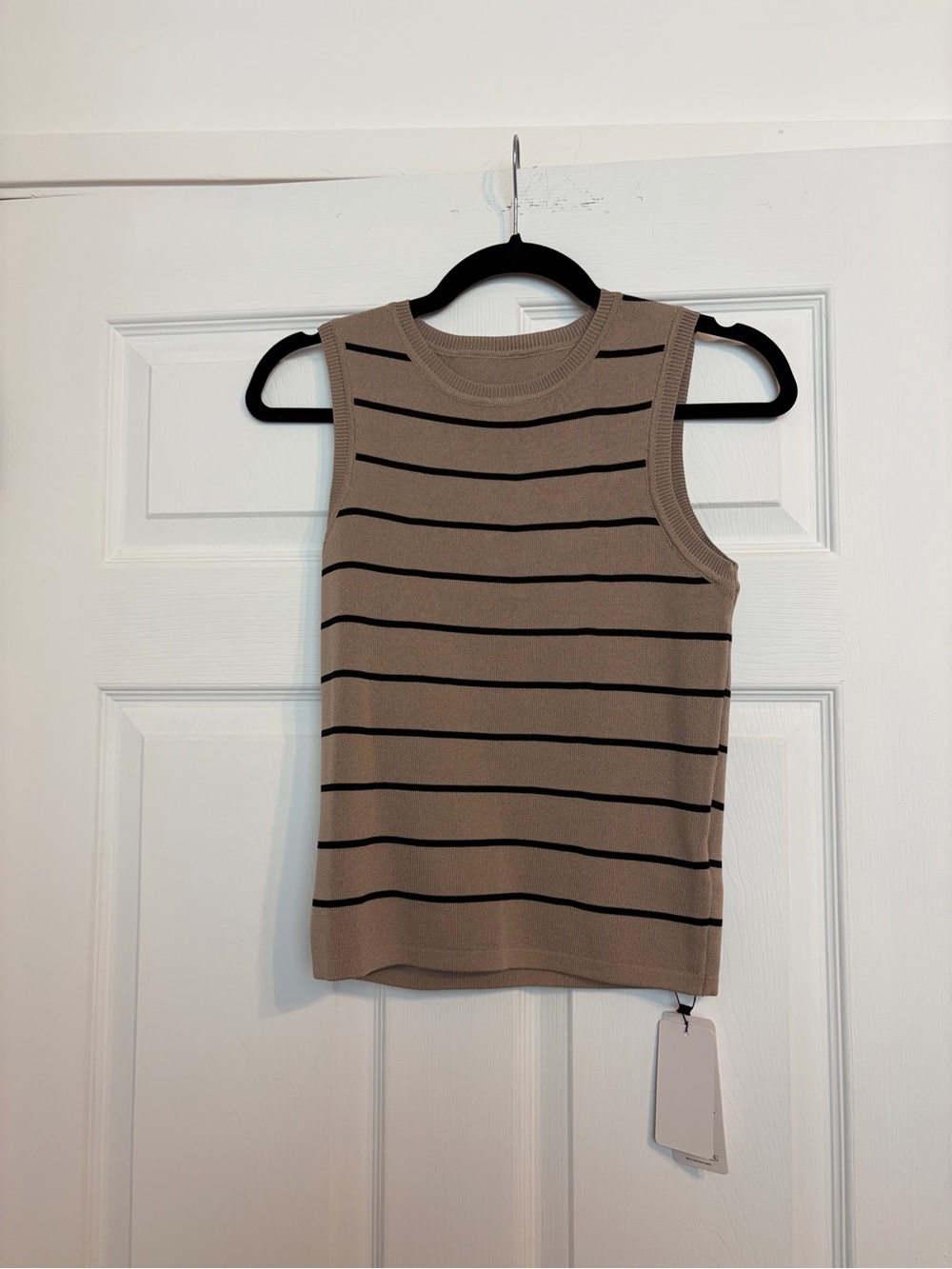 Sleeveless Taupe Striped Knit Tank